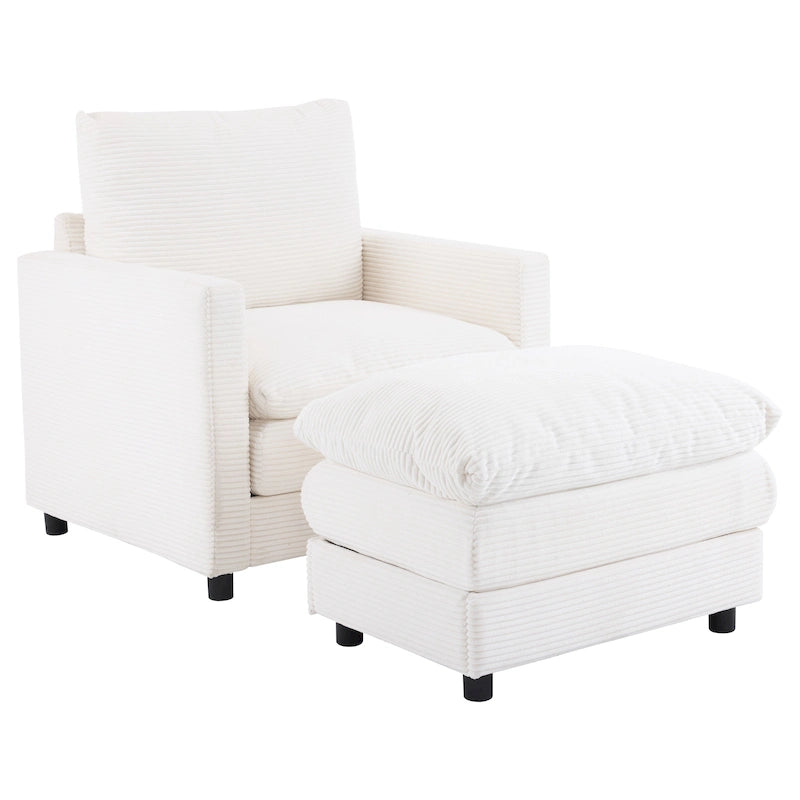 Fauteuil surdimensionné en velours côtelé Clara avec ottoman