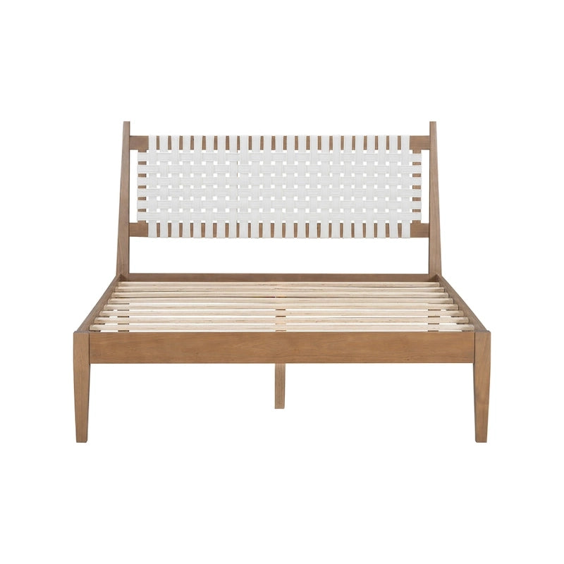 Lit plateforme Harrison Queen avec tête de lit en cuir tressé et cadre en bois massif