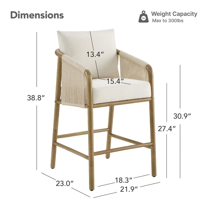 Tabouret de bar Lynn hauteur comptoir avec accoudoirs tressés en bois - Lot de 2