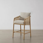 Tabouret de bar Lynn hauteur comptoir avec accoudoirs tressés en bois - Lot de 2
