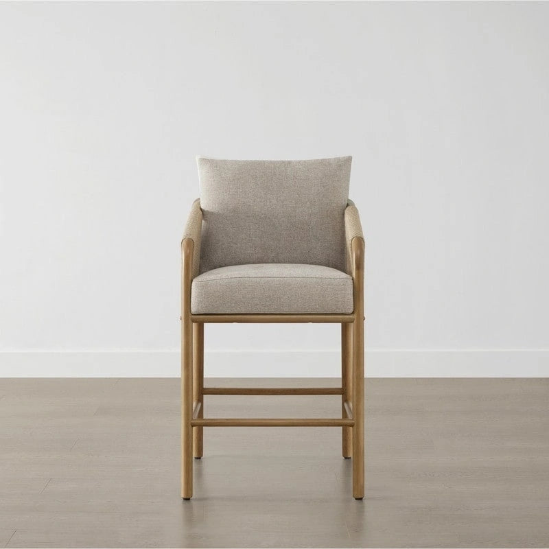 Tabouret de bar Lynn hauteur comptoir avec accoudoirs tressés en bois - Lot de 2
