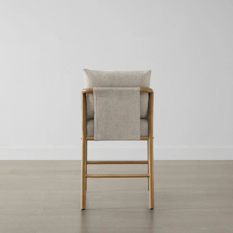 Tabouret de bar Lynn hauteur comptoir avec accoudoirs tressés en bois - Lot de 2