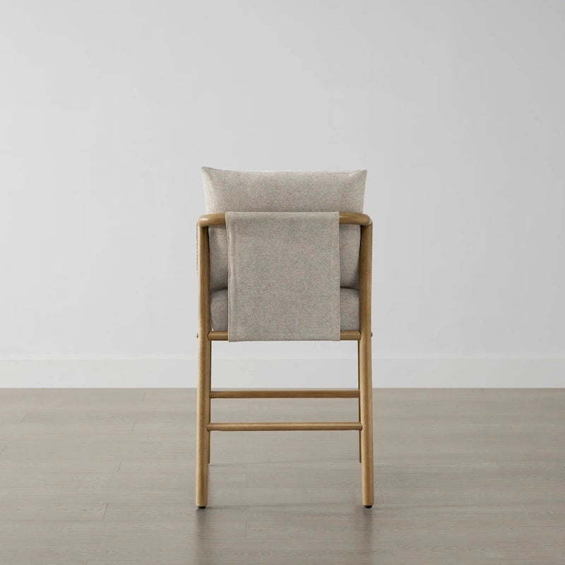 Tabouret de bar Lynn hauteur comptoir avec accoudoirs tressés en bois - Lot de 2
