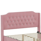 Cadre de lit capitonné Queen Size avec boutons en cristal, tête de lit à oreilles et rangement sous le lit, Rose
