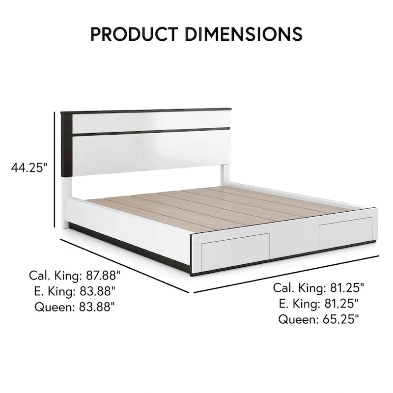Ensemble de chambre Conjira moderne 3 pièces avec rangement en bois blanc