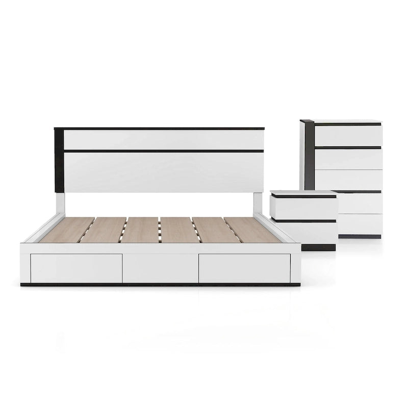 Ensemble de chambre Conjira moderne 3 pièces avec rangement en bois blanc