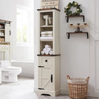 Meuble de Rangement Salle de Bain Slim de Style Ferme, Armoire de Rangement Haute de 68