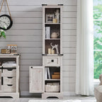 Meuble de Rangement Salle de Bain Slim de Style Ferme, Armoire de Rangement Haute de 68