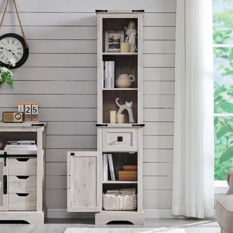 Meuble de Rangement Salle de Bain Slim de Style Ferme, Armoire de Rangement Haute de 68