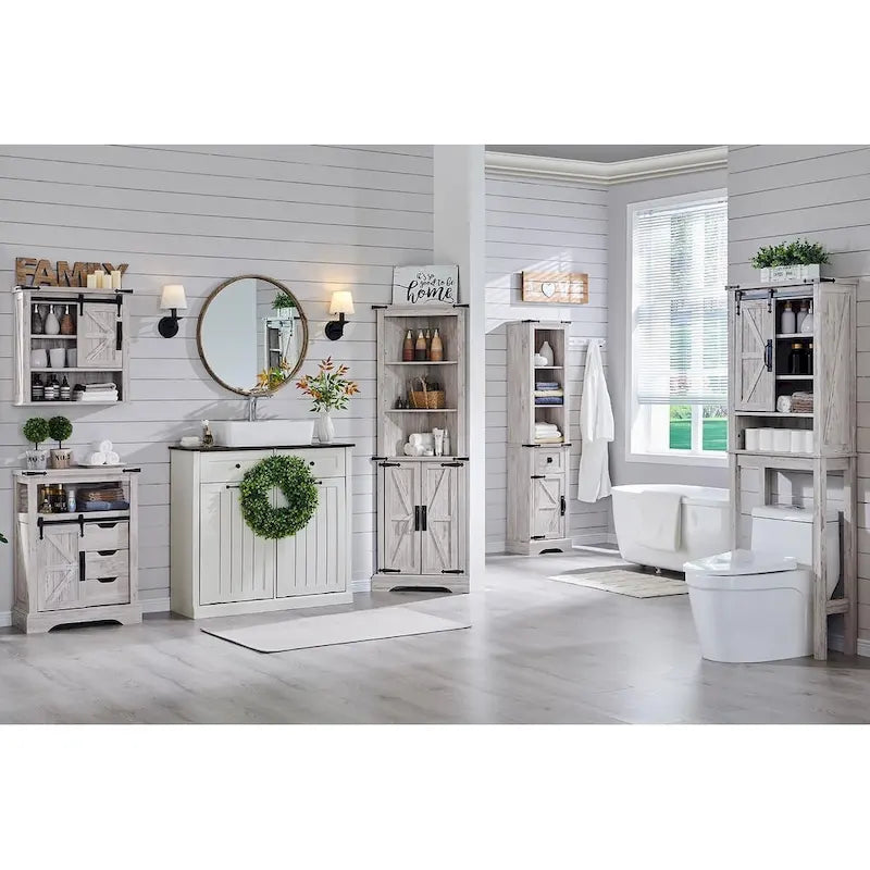 Meuble de Rangement Salle de Bain Slim de Style Ferme, Armoire de Rangement Haute de 68