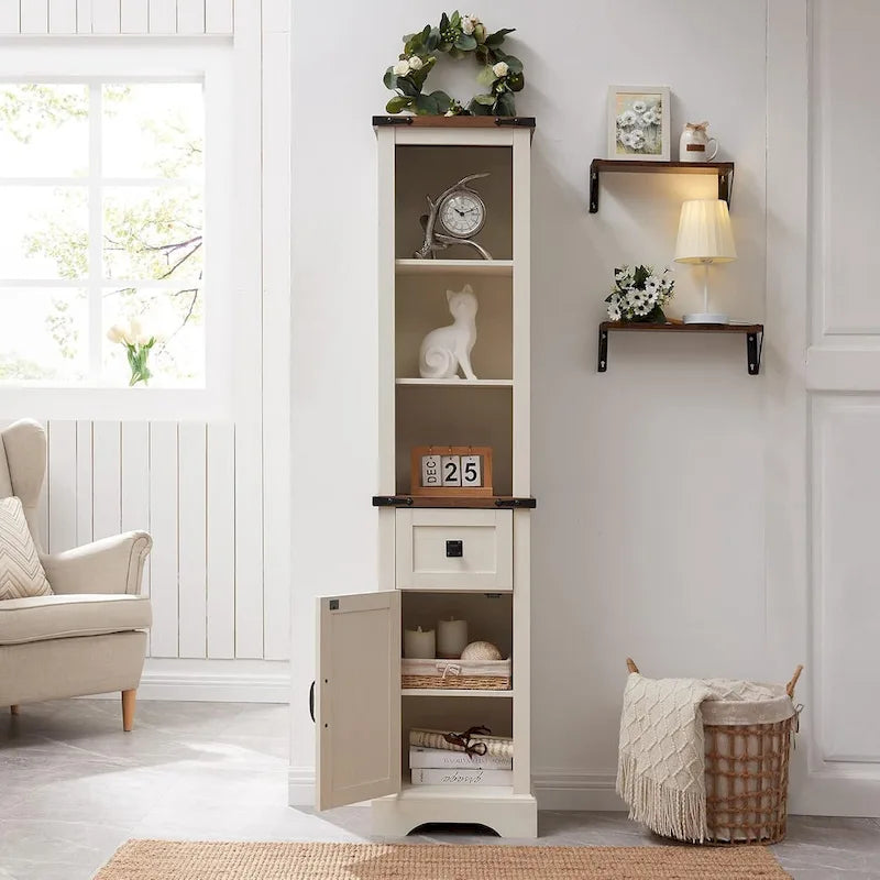 Meuble de Rangement Salle de Bain Slim de Style Ferme, Armoire de Rangement Haute de 68