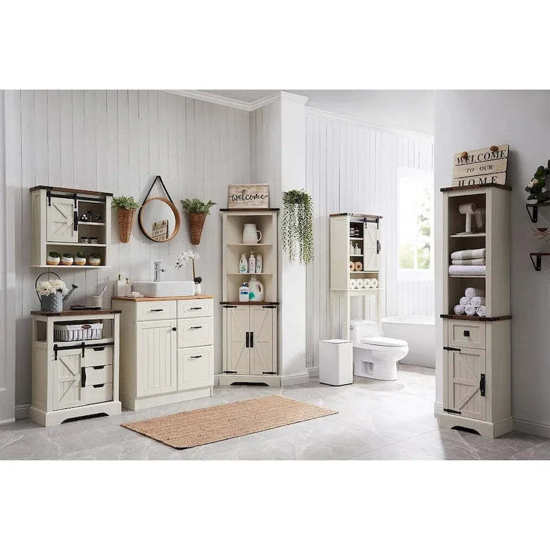 Meuble de Rangement Salle de Bain Slim de Style Ferme, Armoire de Rangement Haute de 68