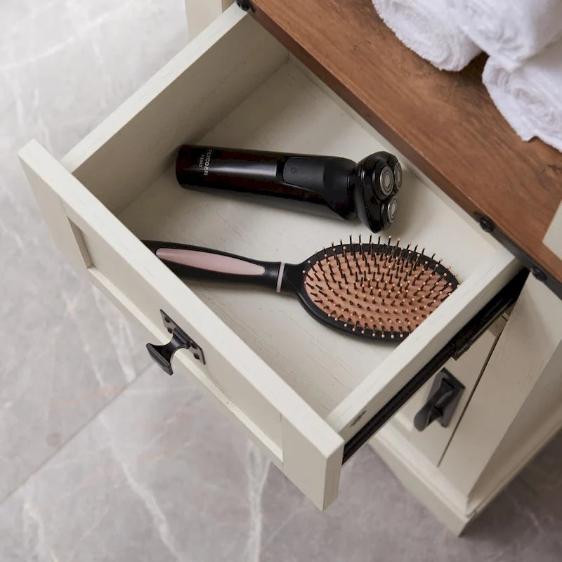 Meuble de Rangement Salle de Bain Slim de Style Ferme, Armoire de Rangement Haute de 68
