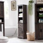 Meuble de Rangement Salle de Bain Slim de Style Ferme, Armoire de Rangement Haute de 68