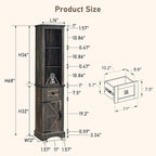 Meuble de Rangement Salle de Bain Slim de Style Ferme, Armoire de Rangement Haute de 68