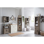 Meuble de Rangement Salle de Bain Slim de Style Ferme, Armoire de Rangement Haute de 68