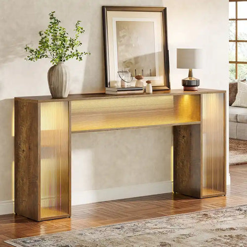 Console de canapé de ferme de 63 pouces avec lumières LED pour entrée - 62,99 L x 11,81 P x 33,07 H