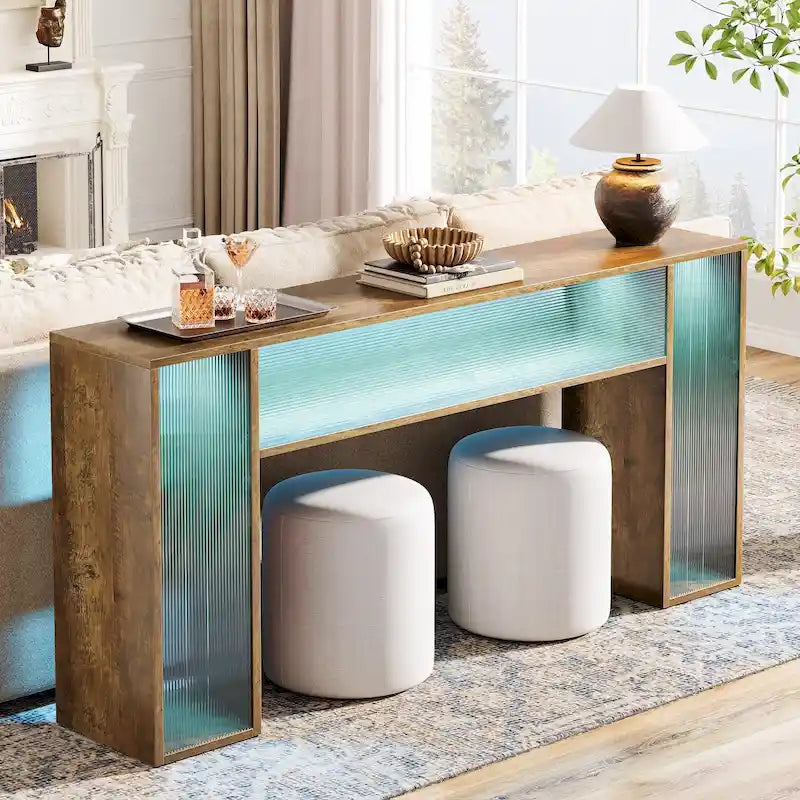 Console de canapé de ferme de 63 pouces avec lumières LED pour entrée - 62,99 L x 11,81 P x 33,07 H