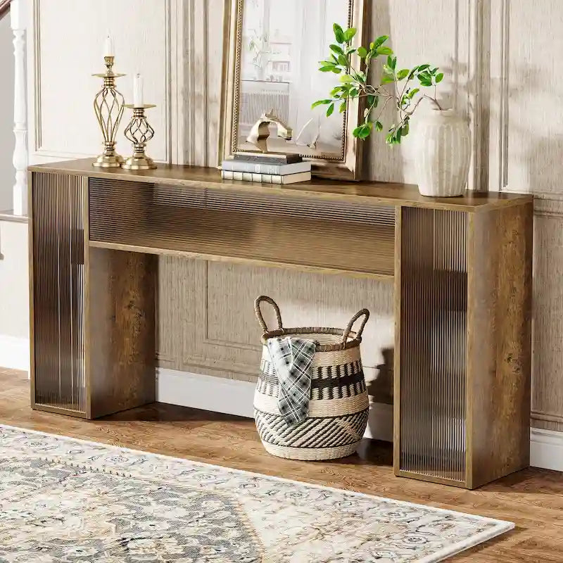 Console de canapé de ferme de 63 pouces avec lumières LED pour entrée - 62,99 L x 11,81 P x 33,07 H