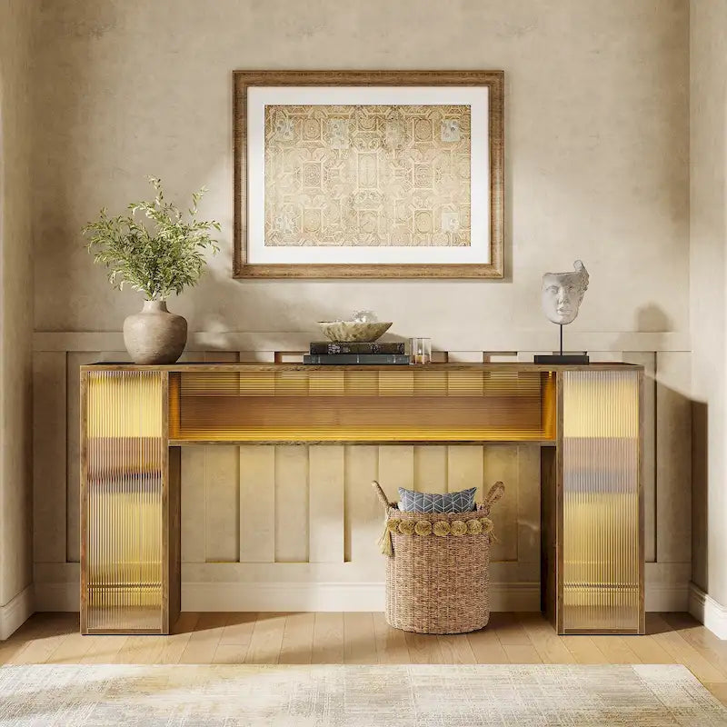 Console de canapé de ferme de 63 pouces avec lumières LED pour entrée - 62,99 L x 11,81 P x 33,07 H