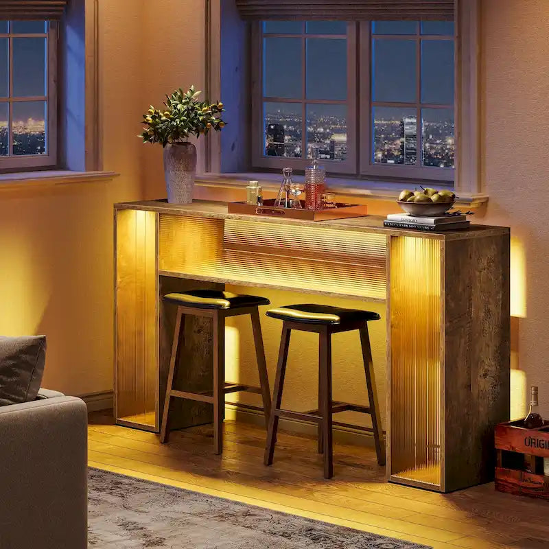 Console de canapé de ferme de 63 pouces avec lumières LED pour entrée - 62,99 L x 11,81 P x 33,07 H