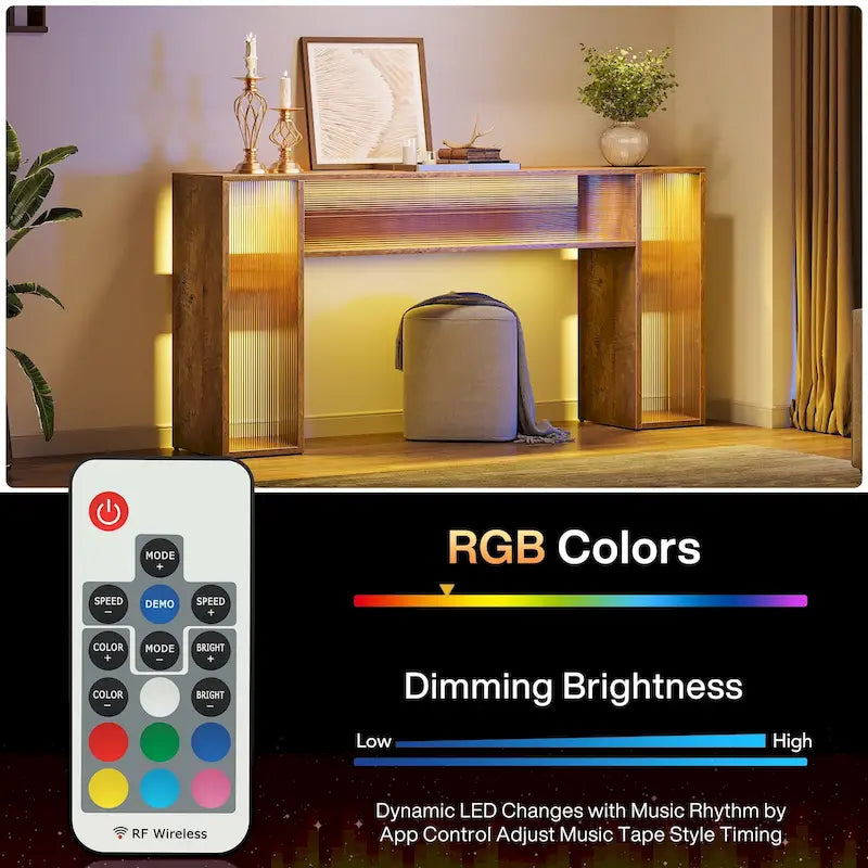 Console de canapé de ferme de 63 pouces avec lumières LED pour entrée - 62,99 L x 11,81 P x 33,07 H