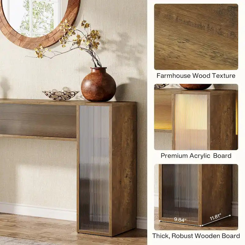 Console de canapé de ferme de 63 pouces avec lumières LED pour entrée - 62,99 L x 11,81 P x 33,07 H