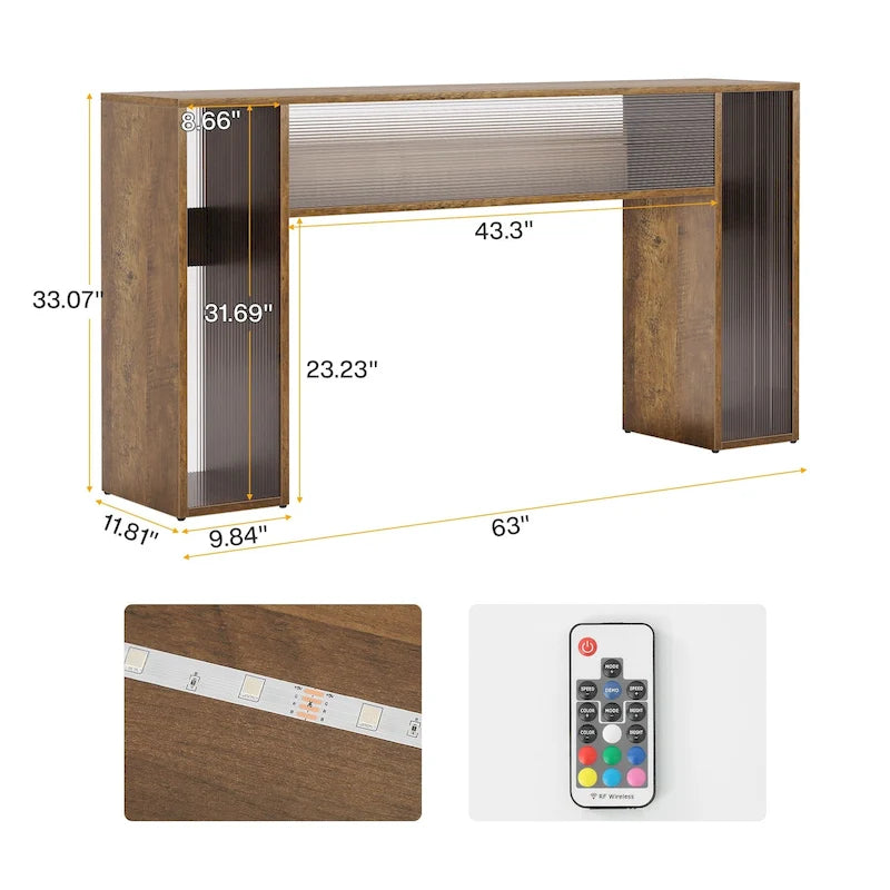 Console de canapé de ferme de 63 pouces avec lumières LED pour entrée - 62,99 L x 11,81 P x 33,07 H