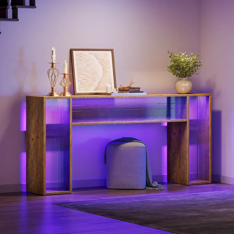 Console de canapé de ferme de 63 pouces avec lumières LED pour entrée - 62,99 L x 11,81 P x 33,07 H