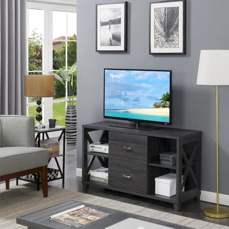 Meuble TV Oxford Deluxe à 2 tiroirs avec étagères pour téléviseurs jusqu'à 55 pouces