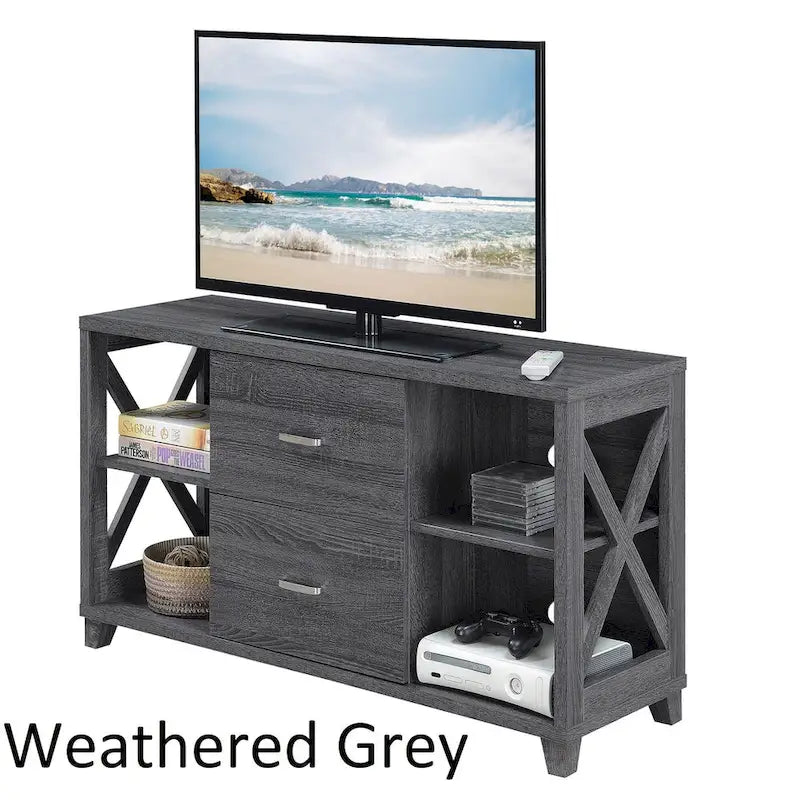 Meuble TV Oxford Deluxe à 2 tiroirs avec étagères pour téléviseurs jusqu'à 55 pouces