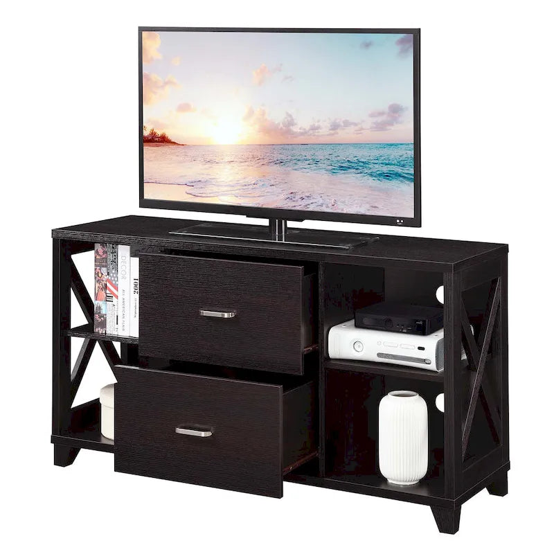 Meuble TV Oxford Deluxe à 2 tiroirs avec étagères pour téléviseurs jusqu'à 55 pouces