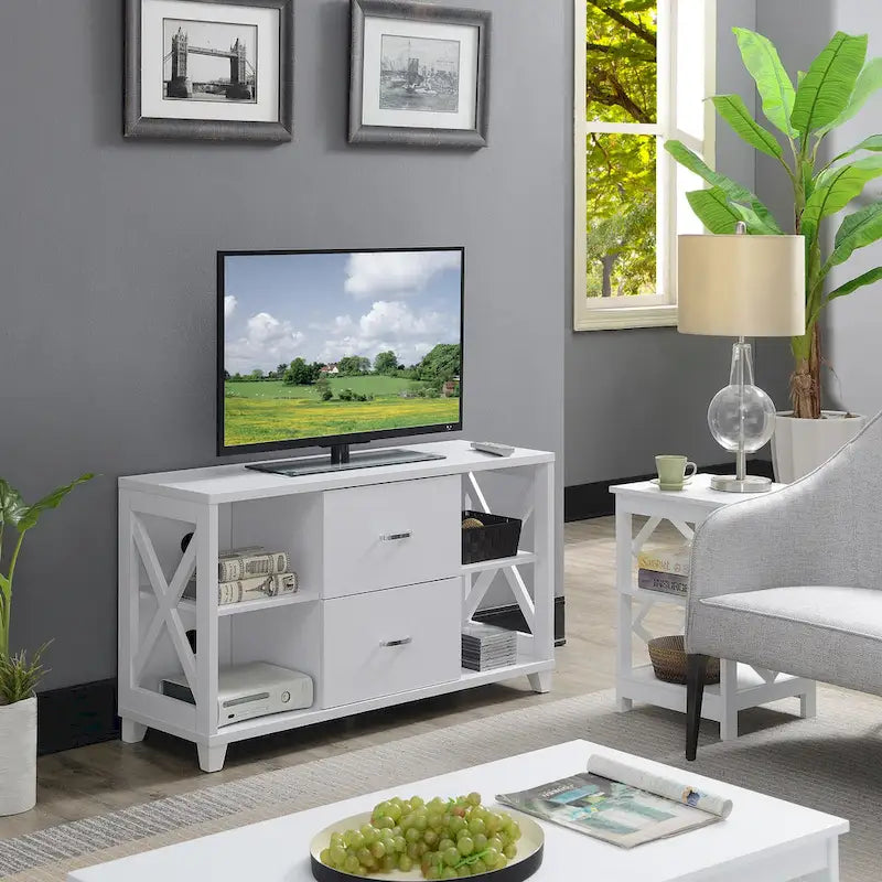Meuble TV Oxford Deluxe à 2 tiroirs avec étagères pour téléviseurs jusqu'à 55 pouces