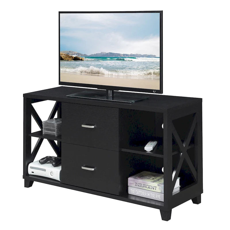 Meuble TV Oxford Deluxe à 2 tiroirs avec étagères pour téléviseurs jusqu'à 55 pouces