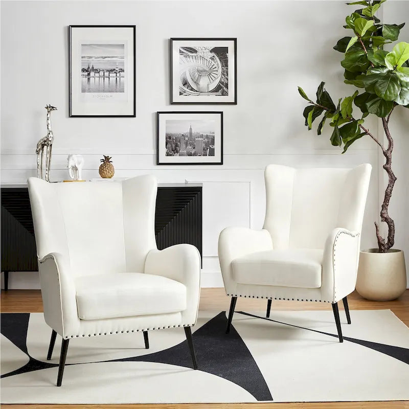 Fauteuil rembourré en bois Invidiae avec pieds en métal, lot de 2