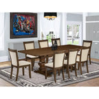 Ensemble table à manger avec table en bois et chaises en tissu de lin beige clair