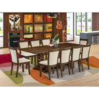Ensemble table à manger avec table en bois et chaises en tissu de lin beige clair