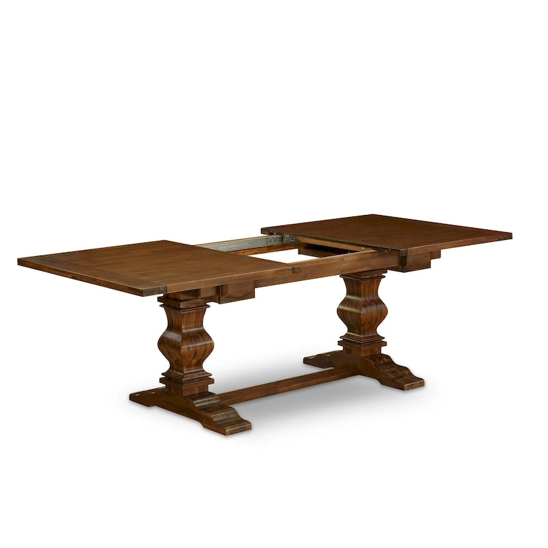 Ensemble table à manger avec table en bois et chaises en tissu de lin beige clair