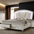 Ensemble de chambre à coucher Xian Glam White 2 pièces en bois massif avec plateforme et éclairage LED