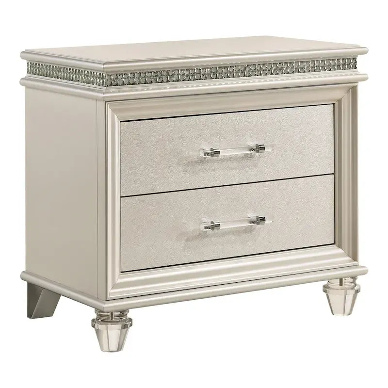 Ensemble de chambre à coucher Xian Glam White 2 pièces en bois massif avec plateforme et éclairage LED
