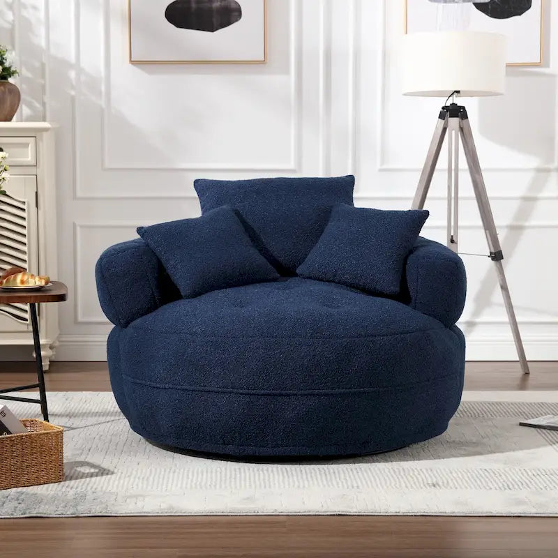Fauteuil de salon cylindrique rembourré en tissu bouclé avec oreillers décoratifs