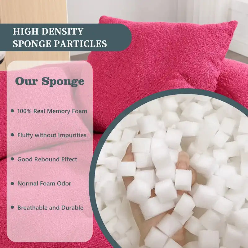 Fauteuil de salon cylindrique rembourré en tissu bouclé avec oreillers décoratifs