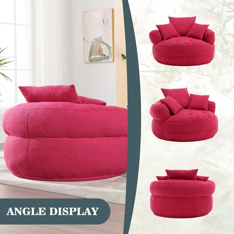 Fauteuil de salon cylindrique rembourré en tissu bouclé avec oreillers décoratifs