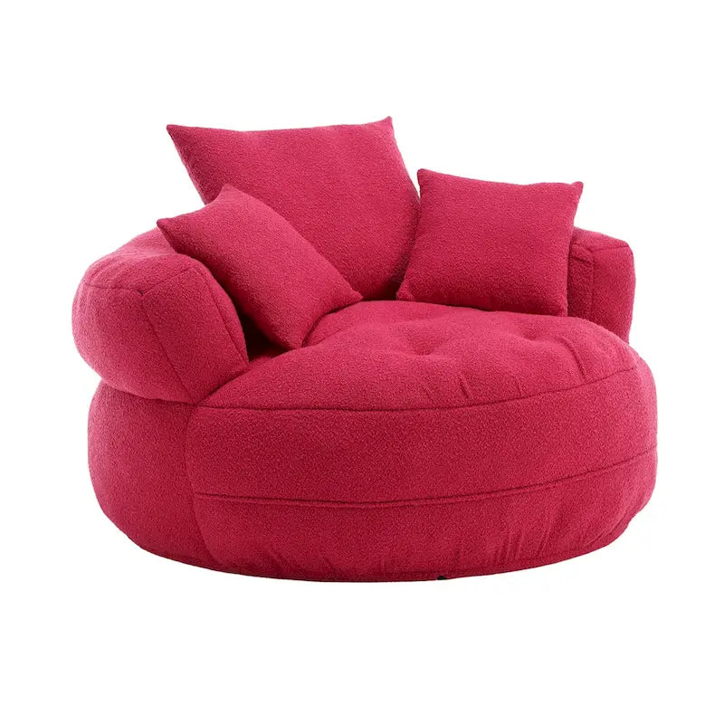 Fauteuil de salon cylindrique rembourré en tissu bouclé avec oreillers décoratifs