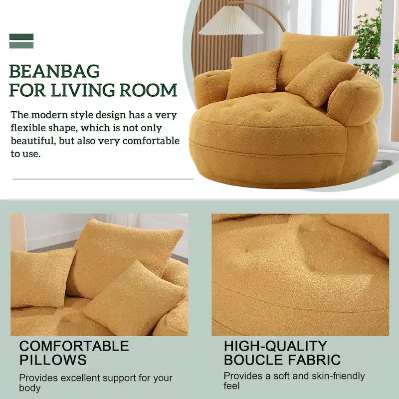 Fauteuil de salon cylindrique rembourré en tissu bouclé avec oreillers décoratifs