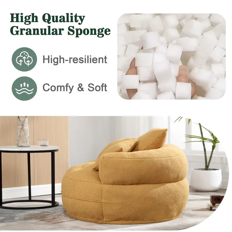 Fauteuil de salon cylindrique rembourré en tissu bouclé avec oreillers décoratifs