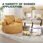 Fauteuil de salon cylindrique rembourré en tissu bouclé avec oreillers décoratifs