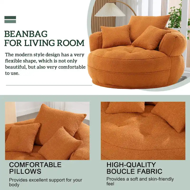 Fauteuil de salon cylindrique rembourré en tissu bouclé avec oreillers décoratifs