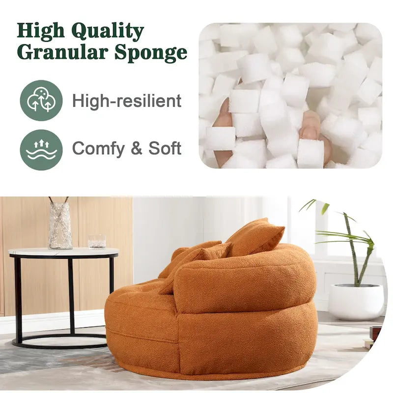 Fauteuil de salon cylindrique rembourré en tissu bouclé avec oreillers décoratifs