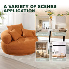 Fauteuil de salon cylindrique rembourré en tissu bouclé avec oreillers décoratifs